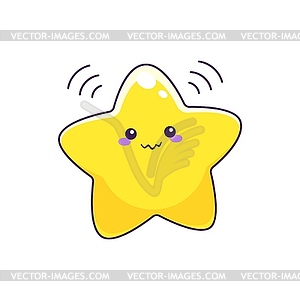 Cartoon cute kawaii star character with shy smile - vector clip art