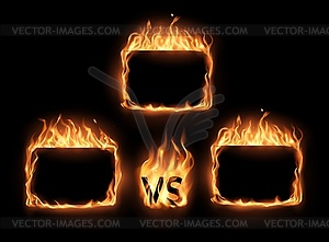 VS versus fire frames for fight battle competition - vector clipart