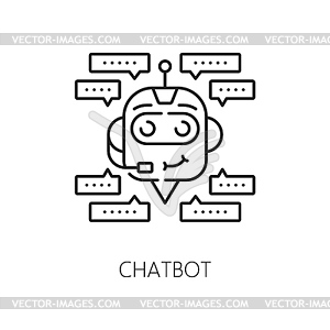 Значок контура чат-бота, речевые пузыри и голова робота - векторное изображение