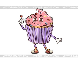 Cartoon retro valentine groovy cake character - vector image