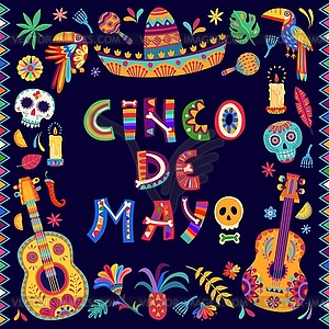 Cinco de mayo mexican holiday banner with calavera - vector clipart