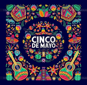 Мексиканский праздничный баннер Синко де Майо с цветами - клипарт в векторном формате