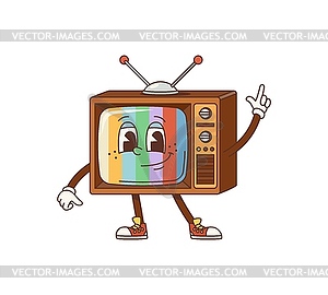 Cartoon tv groovy character exuding 70s vibe - color vector clipart