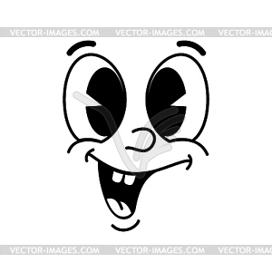 Cartoon funny comic groovy smiling face emotion - vector image