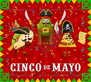 Персонажи мексиканских кулинарных пиратов на Синко де Майо - стоковое векторное изображение