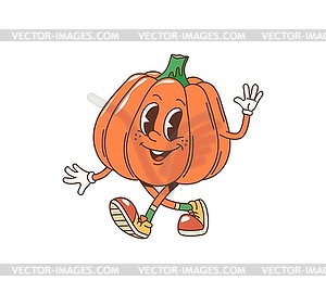 Cartoon pumpkin groovy character, funky vegetable - vector clipart