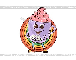 Cartoon retro groovy valentine cake character - vector image