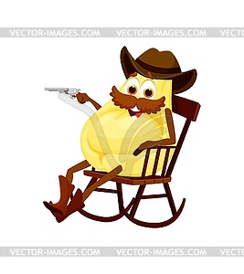 Cartoon italian pasta cowboy in rocking chair - royalty-free vector image