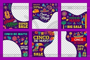 Cinco de Mayo mexican holiday sale offer banners - vector clipart