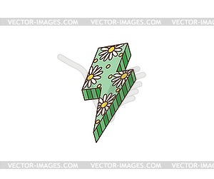 Cartoon retro groovy hippie thunderbolt lightning, - vector clip art