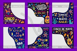 Баннеры праздничной распродажи мексиканского Синко Де Майо, промо-акция - клипарт в формате EPS