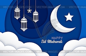 Ramadan kareem, Eid Mubarak paper cut banner - vector clip art