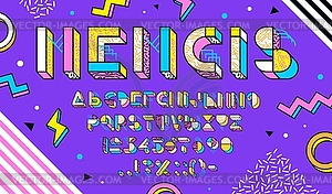 3d memphis abstract font, block type, typeface - vector image