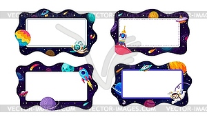 Cartoon galaxy space kid frames or borders - vector image