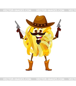 Cartoon tagliatelle Italian pasta cowboy, sheriff - vector clipart