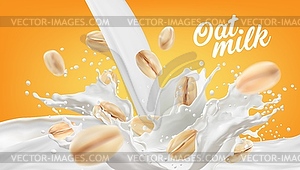 Realistic cereal oat milk ads promo banner - royalty-free vector clipart