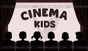 Children cinema, kids movie theater silhouette - vector image