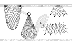 Fishing net and trap, trawl, fish tank and seine - vector clip art