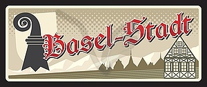 Basel-Stadt Swiss canton vintage travel plate - vector clip art