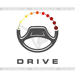 Drive icon, car steering wheel, speedometer gauge - vector clipart