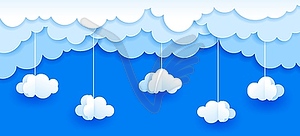 Sky clouds paper cut 3d natural landscape - vector clip art