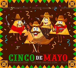 Cinco de Mayo banner with nachos chips cowboys - vector clipart