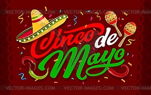 Cinco de mayo typography with sombrero, confetti - vector image