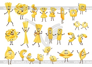 Cartoon pasta characters, Italian cuisine macaroni - vector clipart