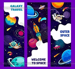 Космические баннеры галактики, малыш-астронавт, космические планеты - изображение в векторе / векторный клипарт