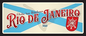 Rio de Janeiro retro travel plate, brazilian city - vector image