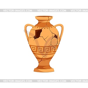 Ancient broken pottery and vase, old cracked pot - vector clip art