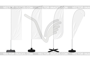 Realistic beach flag, banner stand, blank mockups - vector clipart