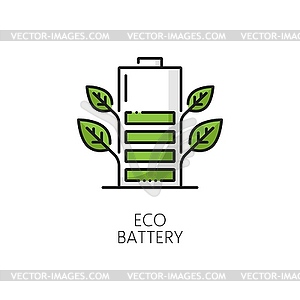Eco batteries, clean energy, green power line icon - vector image