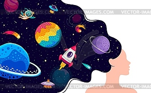 Woman with galaxy space hair background or concept - vector clip art