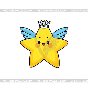 Cartoon kawaii star angel character with wings - vector image