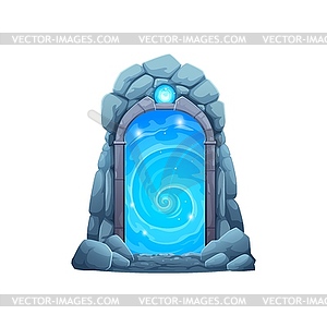 Magic portal door, fantasy game blue plasma gate - vector image