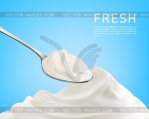 Realistic fresh cream, yoghurt product advertising - vector clip art