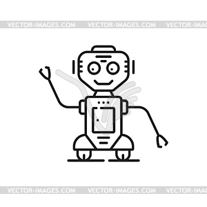 Линия персонажа симпатичного робота и значок контура - векторное изображение