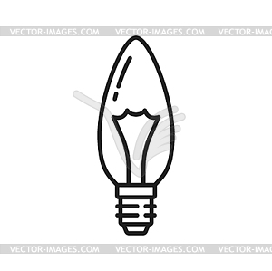 Incandescent candle light bulb, LED lamp line icon - vector image