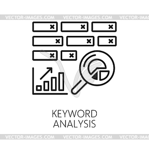 Keyword analysis. Web audit icon - vector clip art