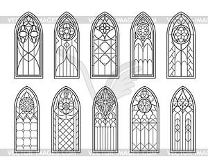 Medieval gothic castle and catholic church windows - vector clip art