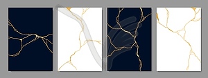 Kintsugi golden cracks, marble texture, background - vector image