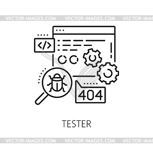 Tester, IT specialist of software testing analysis - vector clipart