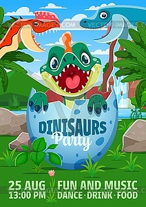 Dino party flyer with cartoon dinosaur characters - vector clipart