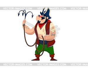 Cartoon pirate character with grappling hook - vector clipart / vector image