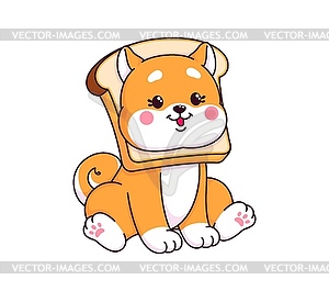 Cartoon japanese kawaii shiba inu with bread toast - vector clip art