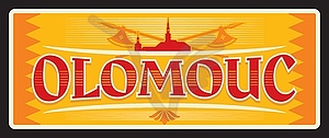 Olomouc retro travel plate, czech region - vector image