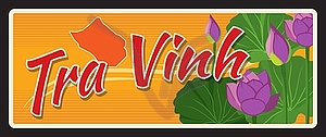 Tra Vinh vietnamese region retro travel plate - royalty-free vector image