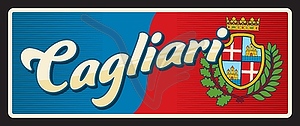 Cagliari Italian city retro travel plate of Italy - vector image
