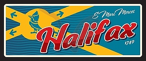 Halifax Canadian city retro travel plate, tin sign - vector clip art